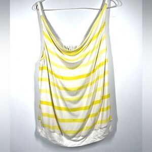 CABI Womens White Yellow Striped Sleeveless Shirt Tank Top Cowl Neck ~ Medium